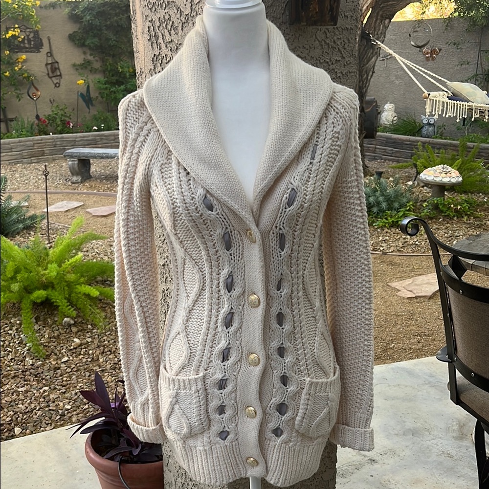 Juicy Couture Cream Cable Knit Cardigan Sweater